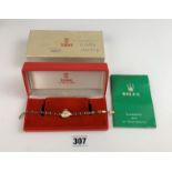 Boxed Rolex Tudor Royal ladies 9k gold watch with certificate of purchase 1970, running. Total w: 10