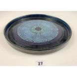 Blue ceramic round tray 13” diameter, unmarked