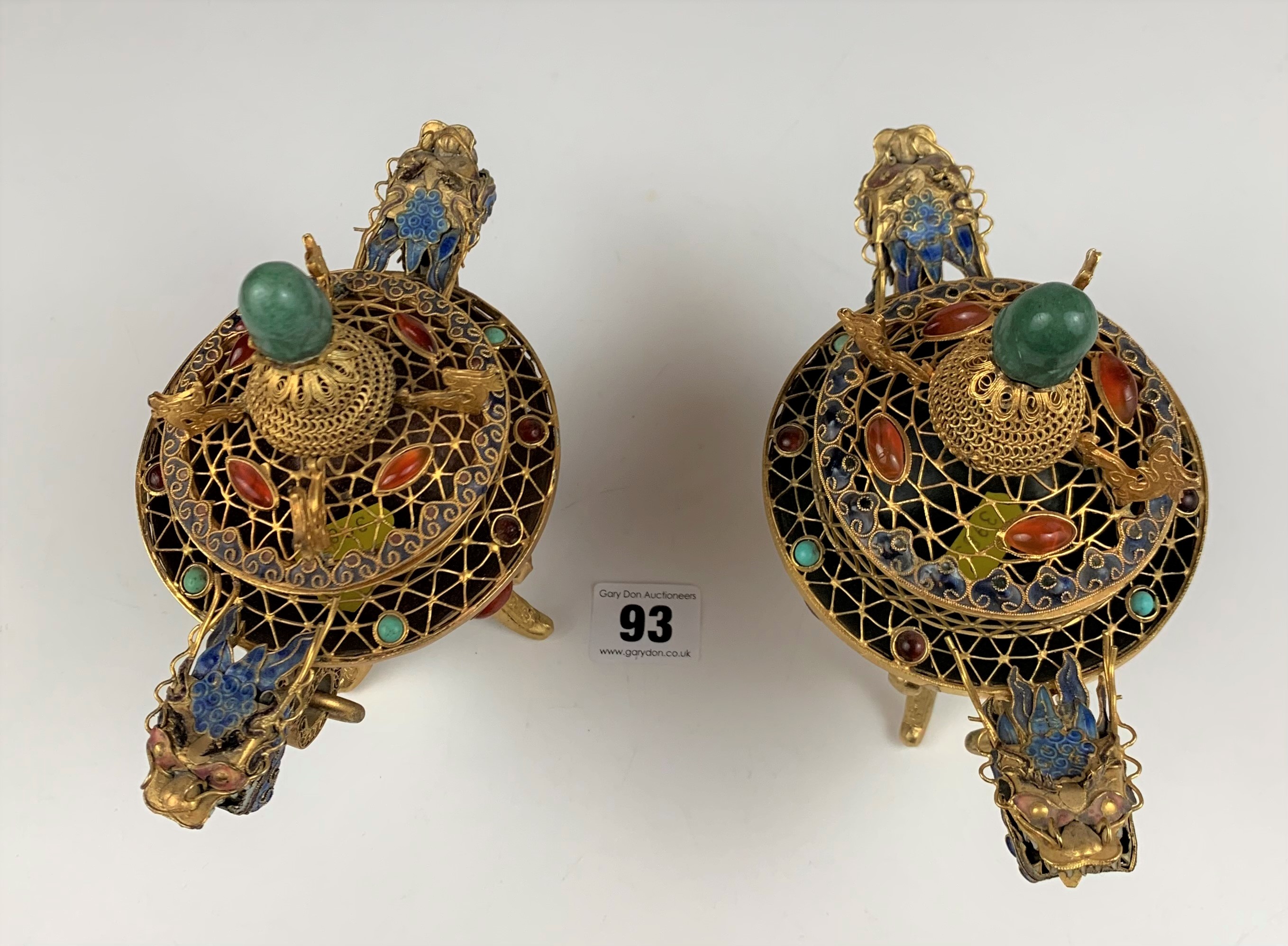 Pair of reproduction metal and coloured stones incense burners, 7.5” high - Image 7 of 9