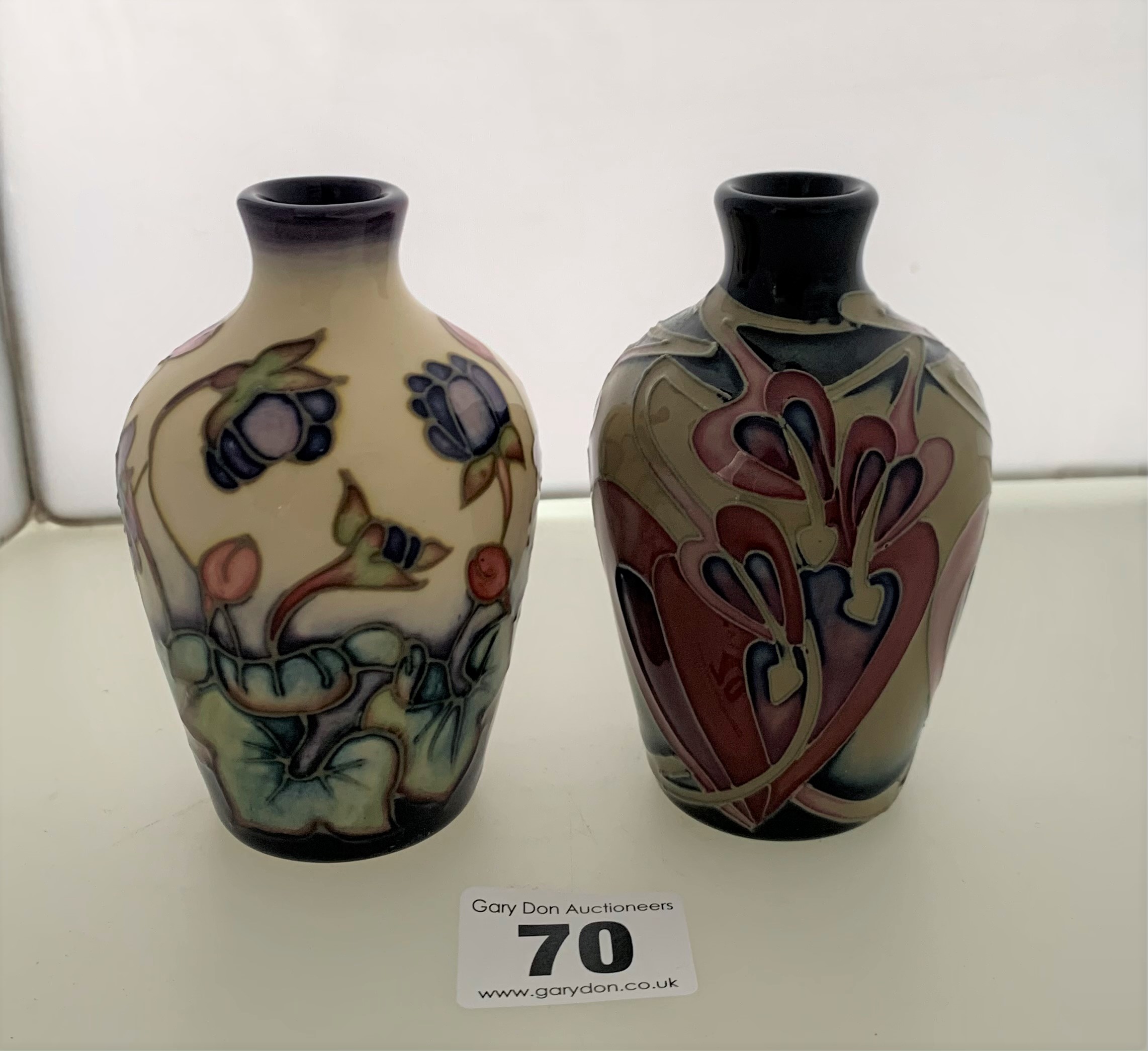 2 small Moorcroft vases 4” high, 2008 and 2009 - Image 3 of 5