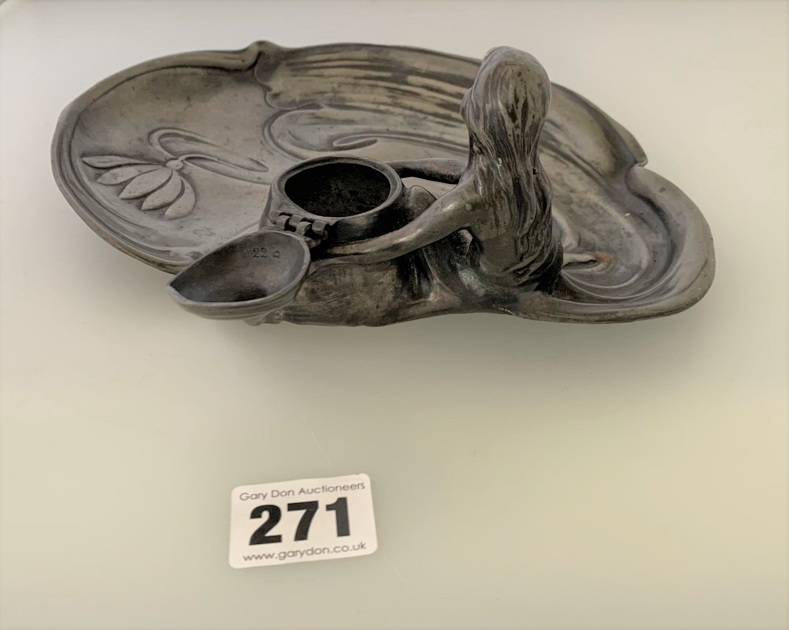 Art Nouveau style pewter inkwell 8” long - Image 2 of 5