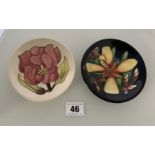 2 small Moorcroft dishes marked 2004, 4.5” diameter