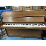 Modern upright overstrung piano by Schwander, 55” long x 20” wide x 43” high