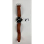 Gents Zeno-Watch Basel wristwatch with leather strap, running