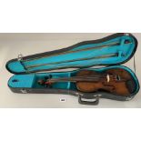 Violin. No label. With 2 bows in hard case