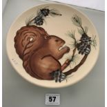 White Moorcroft squirrel design 1995 Year plate 9” diameter with certificate, second series,
