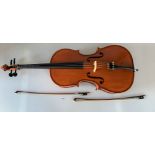 Modern full size cello with 2 bows (1 marked P & H London)