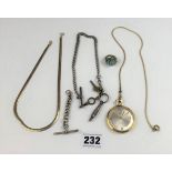 Dress jewellery including pocket watch on chain, necklace, watch chain with watch keys & t-bar, t-