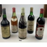 5 bottles of wine: Joseph Descamps Bordeaux 1973, Cordier Chateau Meyney Prieure Des Couleys 1972,