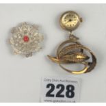 Dress brooch with watch and round dress brooch