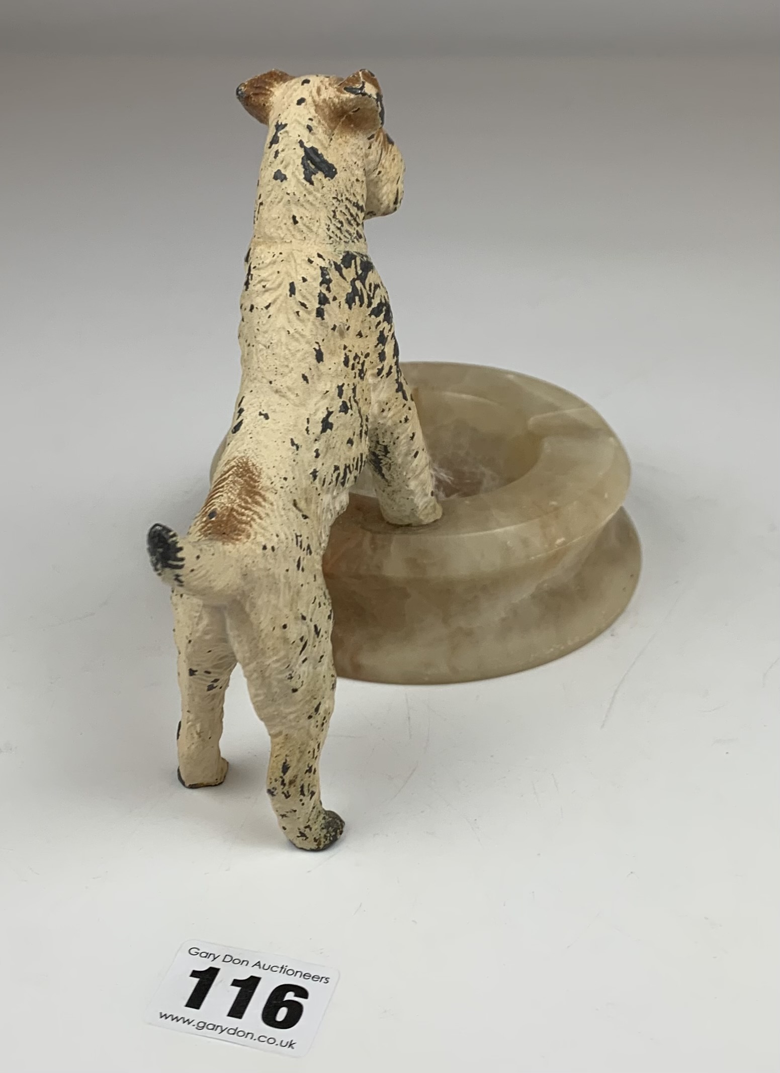 Onyx ashtray with cold painted terrier dog, 6” high - Image 3 of 5