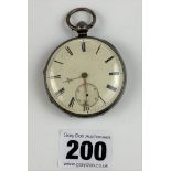 Silver pocket watch, 1.75” diameter, total w: 3.1 ozt. Not running