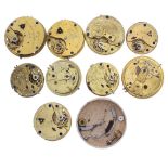 Nine fusee lever and lever fob watch movements to include makers Frodsham & Co. London, Chas.