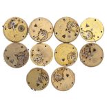 Ten fusee lever pocket watch movements principally for repair to include a centre seconds