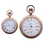 Waterbury Watch Co. Addison Series K gold plated duplex engine turned and engraved pocket watch,