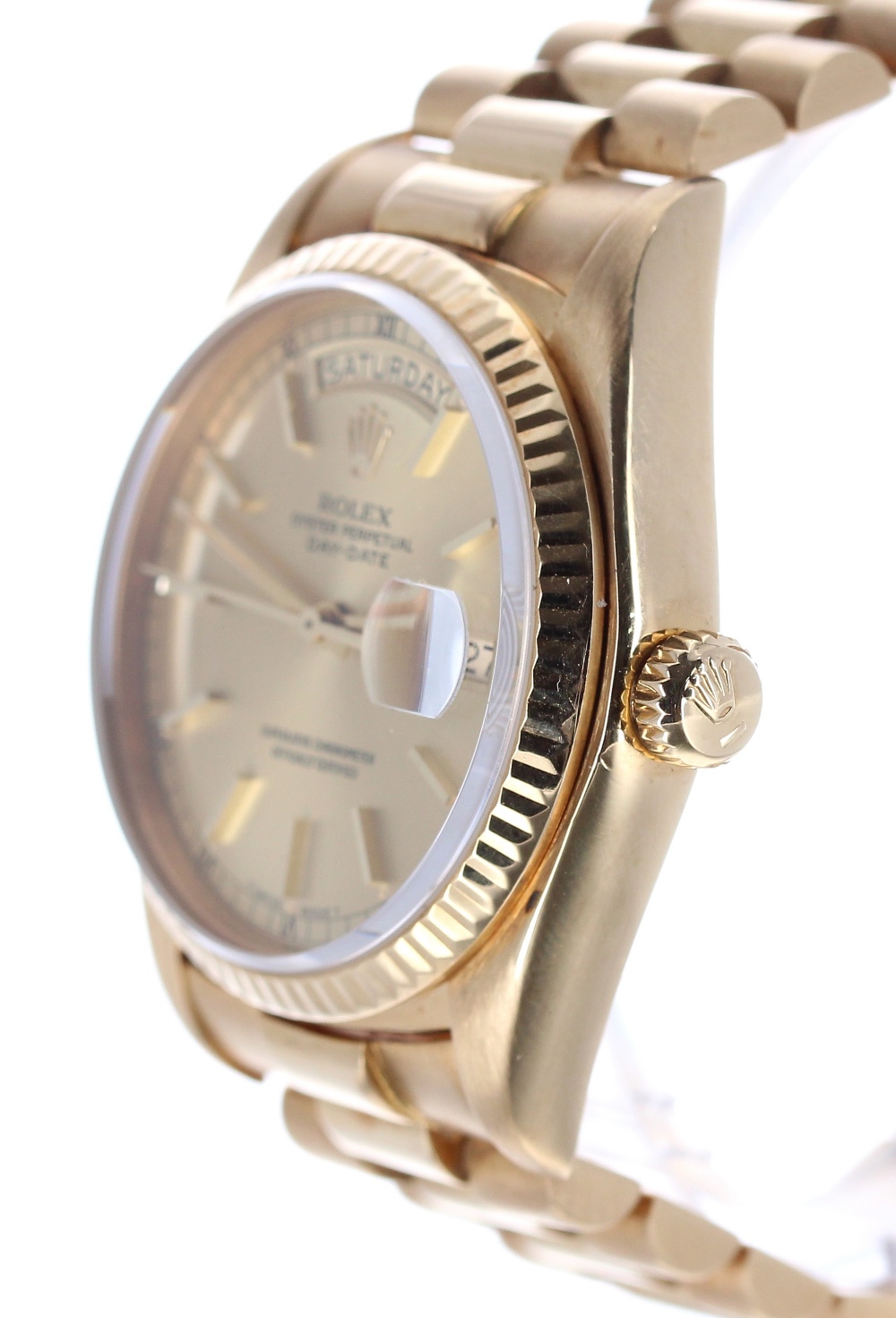 Rolex Oyster Perpetual Day-Date 18ct gentleman's bracelet watch, ref. 18038, circa 1980s, fluted - Image 3 of 12