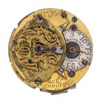 Fusee verge pocket watch movement signed Mailand, AParis, with pierced engraved balance bridge, flat