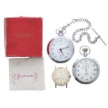 Smiths 1/5th secs chrome case pocket stopwatch, the case back inscribed 'Kiln House 3', 51mm (Smiths