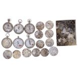 Six G.P.O. nickel cased pocket watches for repair or spares; together with a quantity of movements