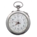 Louis Roskopf Patent centre second chronograph nickel cased lever pocket watch, signed movement with