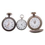 Turkish lever nickel cased hunter pocket watch in need of repair, 55mm, key; together with a Roskopf