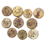 Ten fusee lever pocket watch movements principally for repair to include a 'Liverpool jewelled'