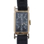 Le Coultre 9ct rectangular cased lady's wristwatch, London 1937, case no. 399, rectangular black