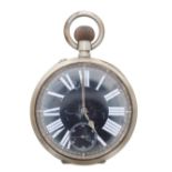 Nickel cased lever Goliath pocket watch, the frosted movement with compensated balance and