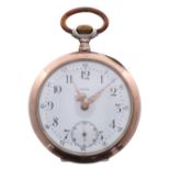 Omega silver (0.800) lever pocket watch, gilt frosted movement with compensated balance and
