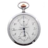 Tavannes Watch Co. centre seconds chronograph chrome cased lever pocket watch, signed movement