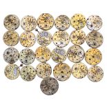 Quantity of cylinder pocket watch and fob watch movements with gilt dials (25)