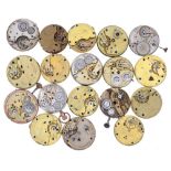 Eighteen lever pocket watch movements including a centre seconds chronograph movement and an 'up/