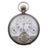 Hebdomas Patent 8 days calendar gunmetal pocket watch, the dial with Roman numerals, centre seconds,