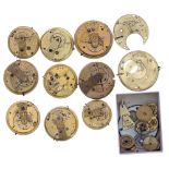 Nine fusee lever pocket watch movements principally for repair; together with some movement parts (