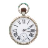 Swiss nickel cased lever Goliath pocket watch, the bar lever movement with compensated balance and