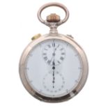 Rare 'Patent Double Roller' silver (0.875) centre seconds chronograph lever pocket watch, the gilt