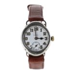 Unusual WWI period oval cased silver wire-lug gentleman's wristwatch, import hallmarks London