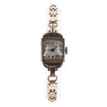 Limit 9ct lady's bracelet watch, Birmingham 1950, square silvered dial with Arabic numerals and