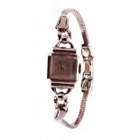 Longines 14k square cased rose gold lady's bracelet watch, circa 1941, case ref. 2253, serial no.