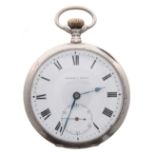 Tavannes silver (0.800) lever pocket watch, signed movement with compensated balance and