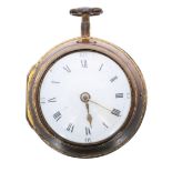 English gilt metal and horn pair cased verge pocket watch for repair, late 18th/early 19th