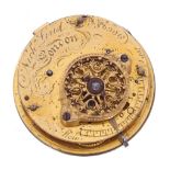 Fusee verge pocket watch movement signed Nick Lind, London, no. 6906, with pierced engraved