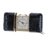 Movado Ermeto Alarm gilt and reptile skin purse watch, signed square silvered dial with gilt