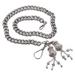Good silver (835) curb pocket watch chain, with clasp, large clasp and two fancy pierced engraved