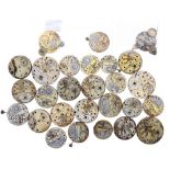 Quantity of cylinder pocket watch and fob watch movements with enamel dials (faults) (27)