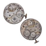 Rolex - Two Rolex 15 jewel wristwatch movements with enamel dials, 26mm