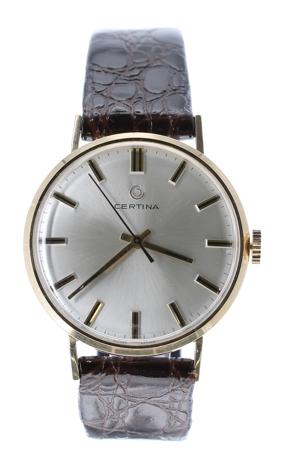 Certina 9ct gentleman's wristwatch, London 1966, case no. 23518, circular silvered dial with baton
