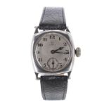Omega silver cushion cased gentleman's wristwatch, Birmingham 1927, serial no. 69003xx, circular