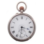 Longines silver (.925) lever pocket watch, import hallmarks London 1910, unsigned cal. 18.69N 7