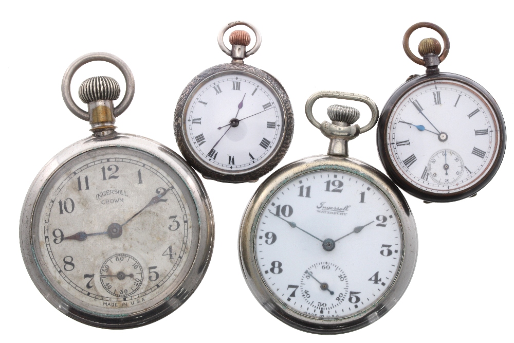 Ingersoll Crown nickel cased pocket watch in need of repair, 50mm; together with a Ingersoll